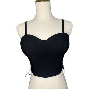 Women’s Small Black Bustier Top Sexy Lace Up Sides Padded